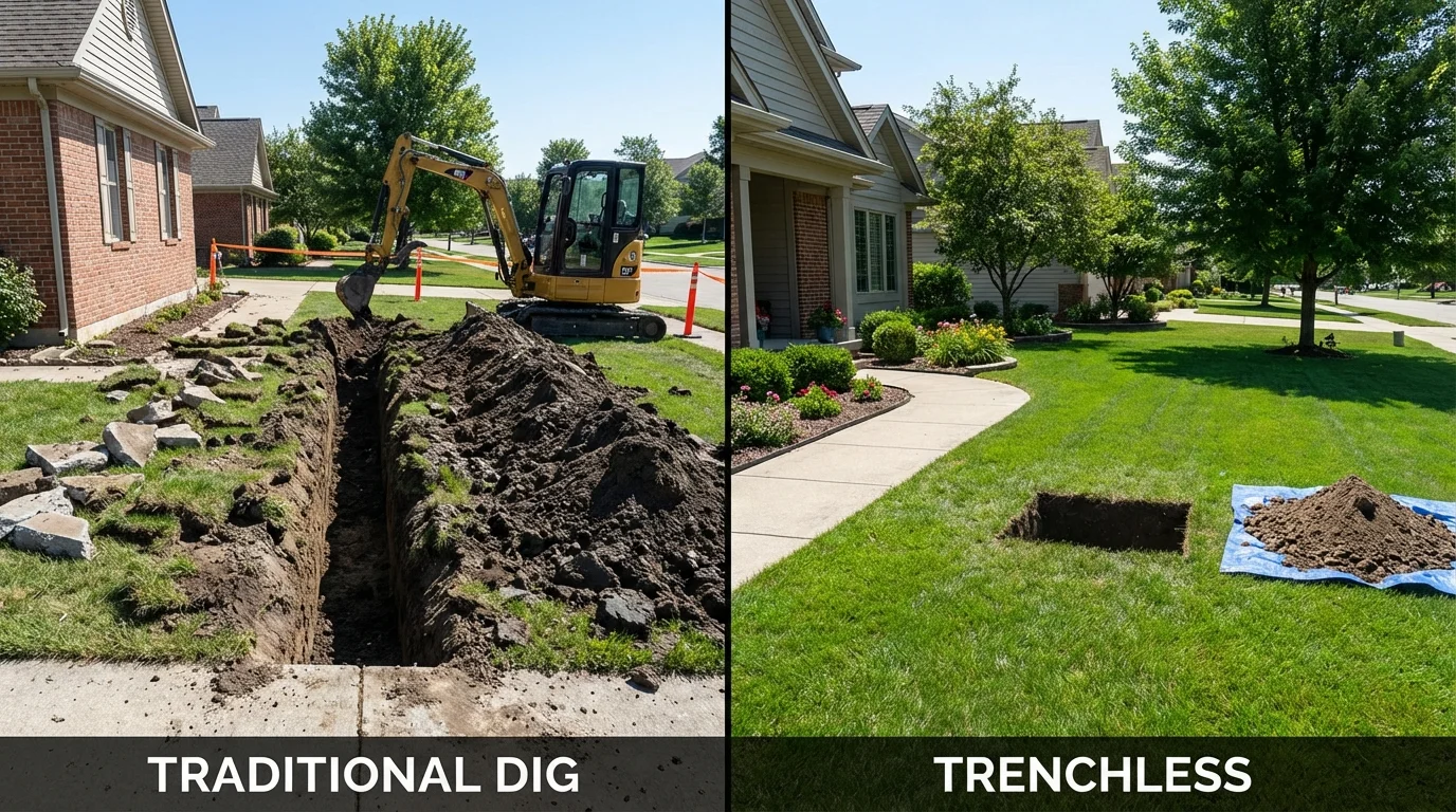 Trenchless sewer repair with minimal yard damage versus traditional excavation in Kenansville, NC